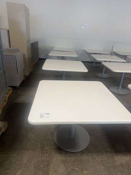(4) Commercial Square Tables with Metal Pedestal Base