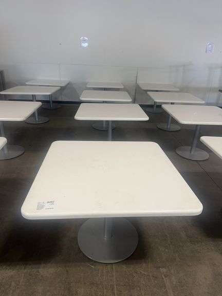 (4) Commercial Square Tables with Metal Pedestal Base