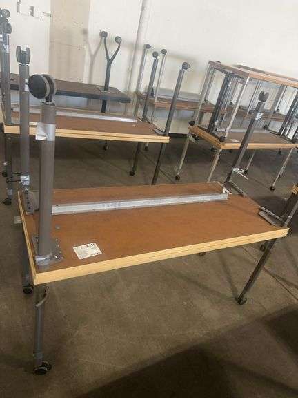 (2) Rectangle Tables with Metal Base on Wheels
