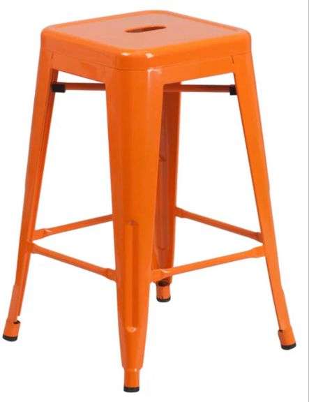 (4) Commercial Grade 24" High Backless Metal Indoor-Outdoor Counter Height Stool with Square Seat
