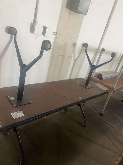 (2) Rectangle Tables with Metal Base on Wheels