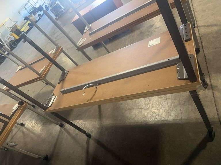 (2) Rectangle Tables with Metal Base on Wheels