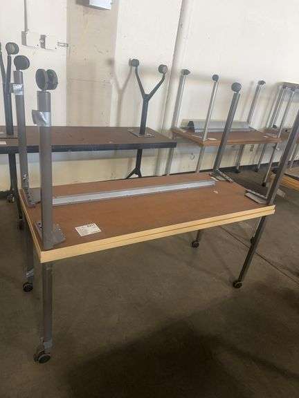 (2) Rectangle Tables with Metal Base on Wheels