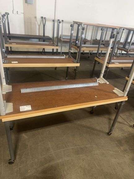 (2) Rectangle Tables with Metal Base on Wheels