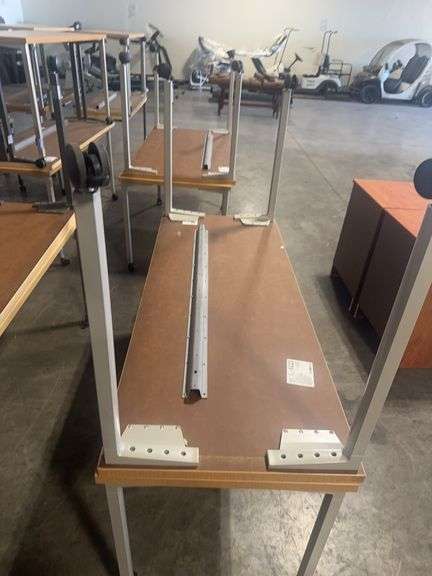 (2) Rectangle Tables with Metal Base on Wheels