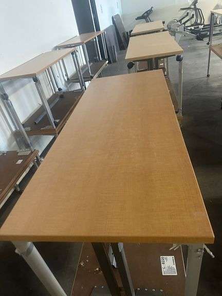 (2) Rectangle Tables with Metal Base on Wheels