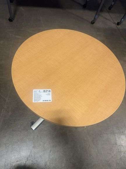 (1) Round Table with Metal Base On Wheels