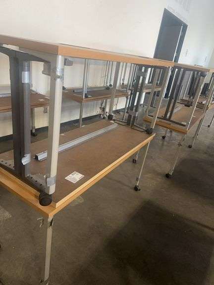 (3) Rectangle Tables with Metal Base on Wheels