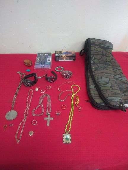 Various Jewelry, Rifle Bag, Flashlight, Stun Gun