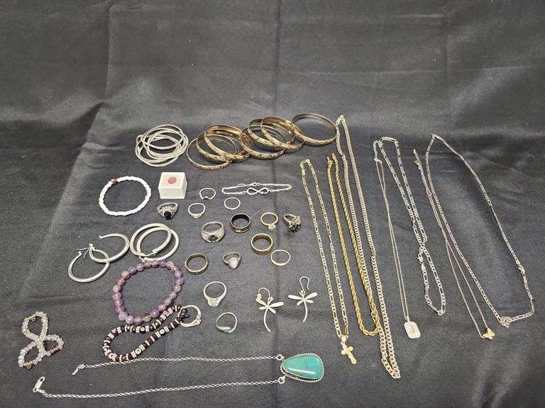 1 (Qty) Bag Of Assorted Costume Jewelry And Some Stamped 925