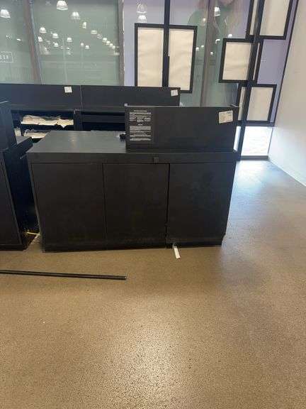 Black Wooden 7 Drawer Register Stand With Phone, Security Tag Removal Tools, & Any ￼ Contents 60” L 