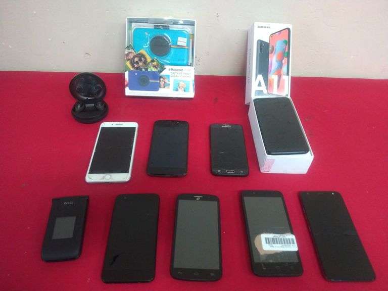 (9 Qty) Cellphones, (1 Qty) JBL Earbuds, (1 Qty) Polaroid Camera