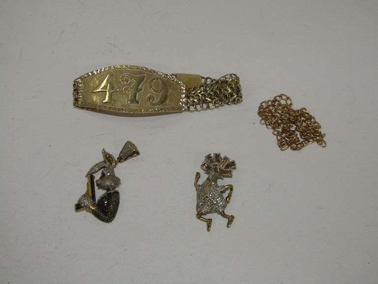 (3pc) 10k Jewelry: Bracelet, 2 Pendants 46.33gtw + Chain