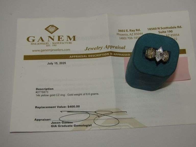 14k YG CZ Ring 6.6g   w/Appraisal