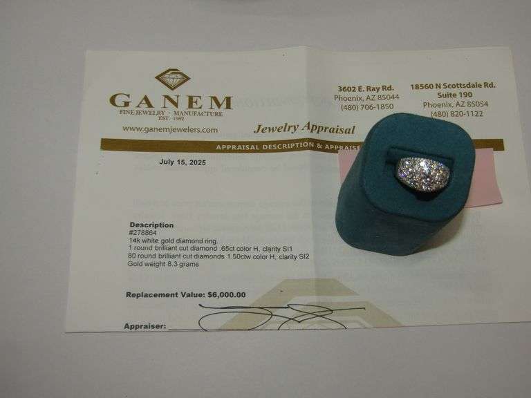 14k WG Diamond Ring 81 Round Brilliant Cut Diamonds 8.3g Size 6   w/Appraisal