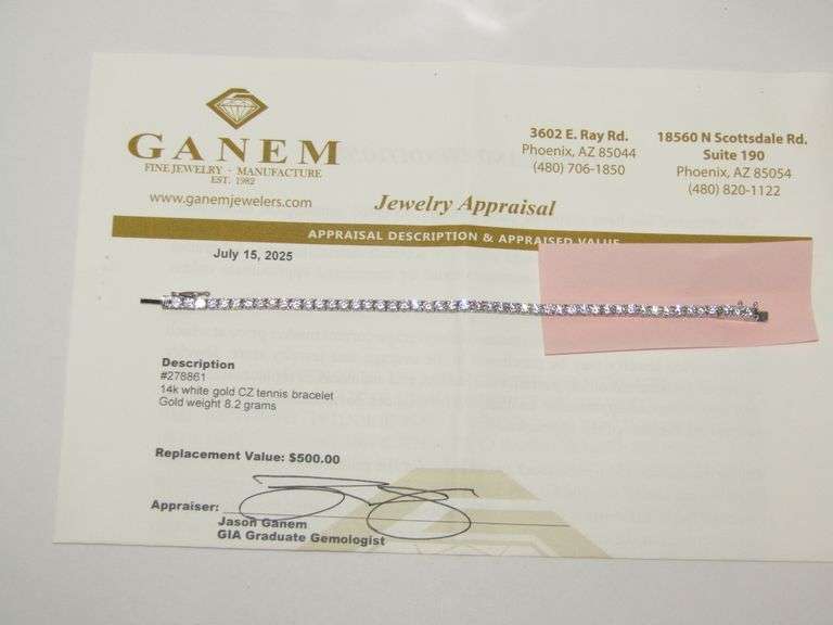 14k WG CZ Tennis Bracelet 8.2g W/Appraisal