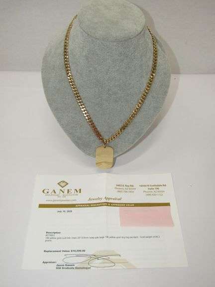 18k YG Curb Link Chain 20" 6.8mm with 14k YG Dog Tag 88.2gtw