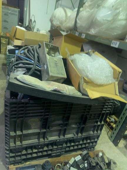 (P) Plastic Pallet Crate Lot With Vetronix PXA-1100 Gas Analyzer, Plastic Hose, Assorted Electrical