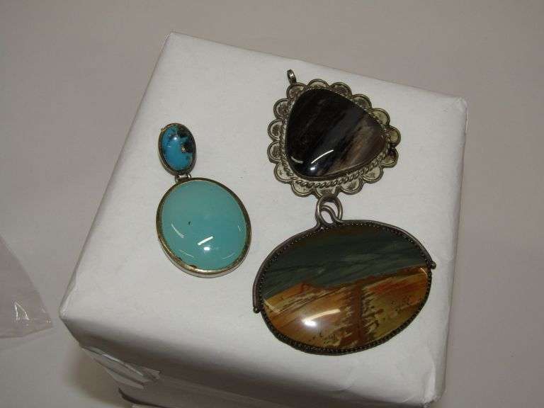(3pc) Sterling Silver Pendants with Stones 65gtw