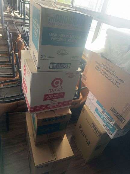 Assorted Large Portion Container Lids, Containers, and Cup Carrier
