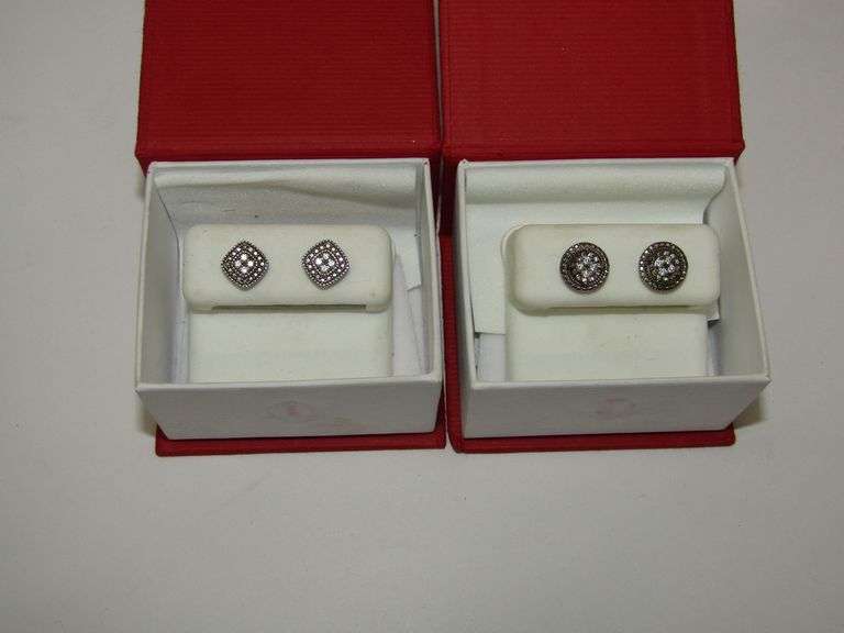 (2 Pairs) 925 Sterling Silver & Moissanite Stud Earrings