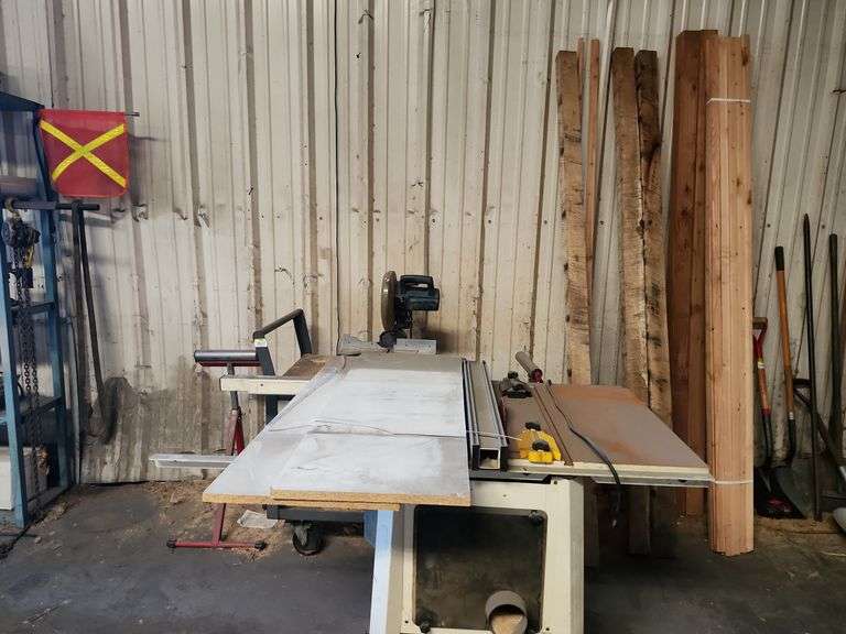 1 (Qty) Ryobi Saw On Dayton Cart , 1 (Qty) Jet ProShop 10" Tablesaw , 2 Roller Stands And Lumber