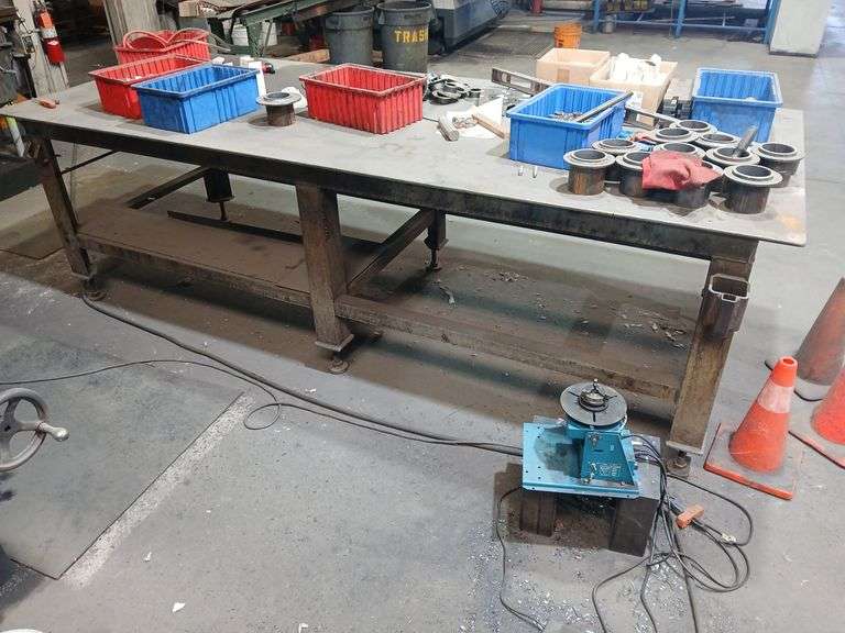 Rotary Welding Positioner, Fixtures, Bushings, Hardware & Assorted Tools w/ Steel Work Table