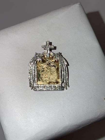 10k YG Angel Wings and Cross Diamond Pendant 14.46g