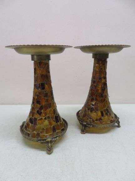 Brass Mosaic Candle Holders