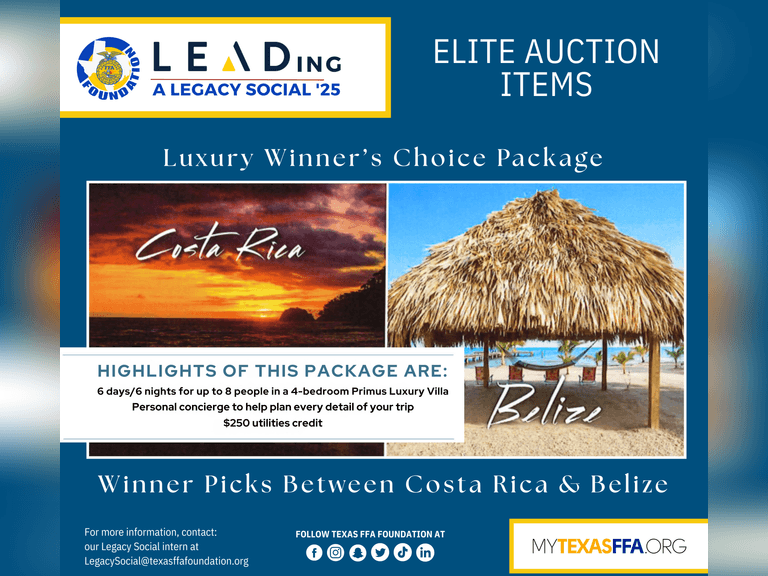 Choice of trip to Costa Rica or Belize donated by