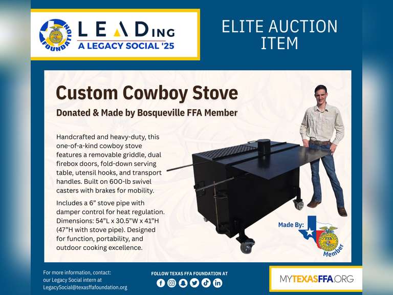 Custom Cowboy Stove donated by  Bosqueville FFA Member