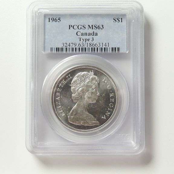 1965 CANADIAN GRADED $1 COIN - TYPE 3