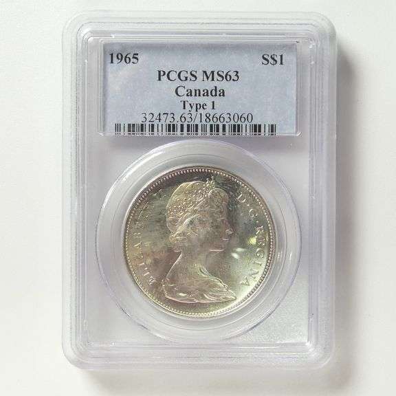 1965 CANADIAN GRADED $1 COIN - TYPE 1