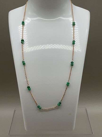 14K GOLD EMERALD NECKLACE - 18" LONG