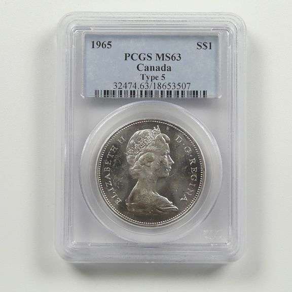 1965 CANADIAN GRADED $1 COIN - TYPE 5