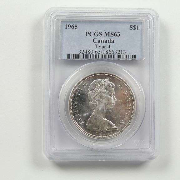 1965 CANADIAN GRADED $1 COIN - TYPE 4