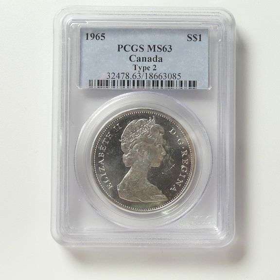1965 CANADIAN GRADED $1 COIN - TYPE 2