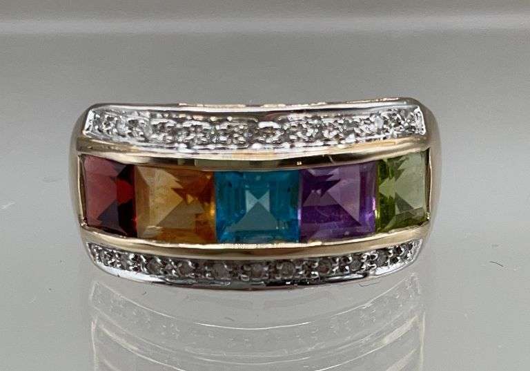 14K GOLD DIAMOND MULTI GEM RING