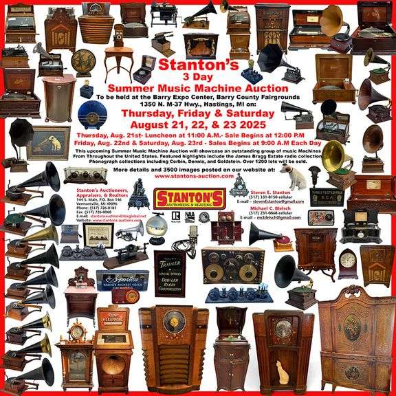Summer 3-Day Music Machine & Radio Auction, Thursday, Friday & Saturday, August 21st, 22nd, 23rd, 2025