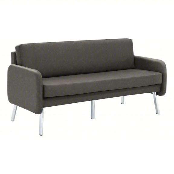 OFFICE STAR PRODUCTS Sofa: Gray, Silver, Faux Leather, Metal, 58 in Seat Wd, 18 1/2 in Seat Dp