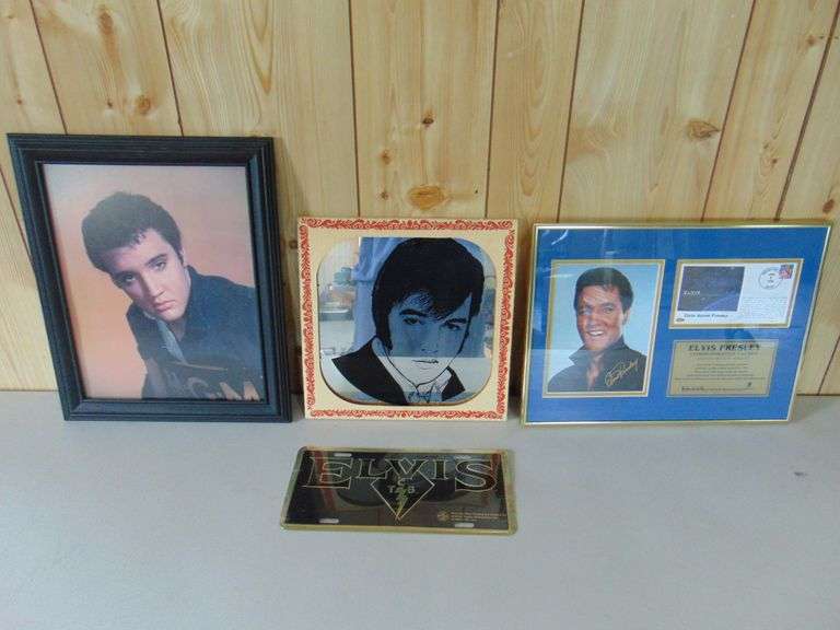 Elvis Print, Mirror, Commemorative Cachet, And License Plate