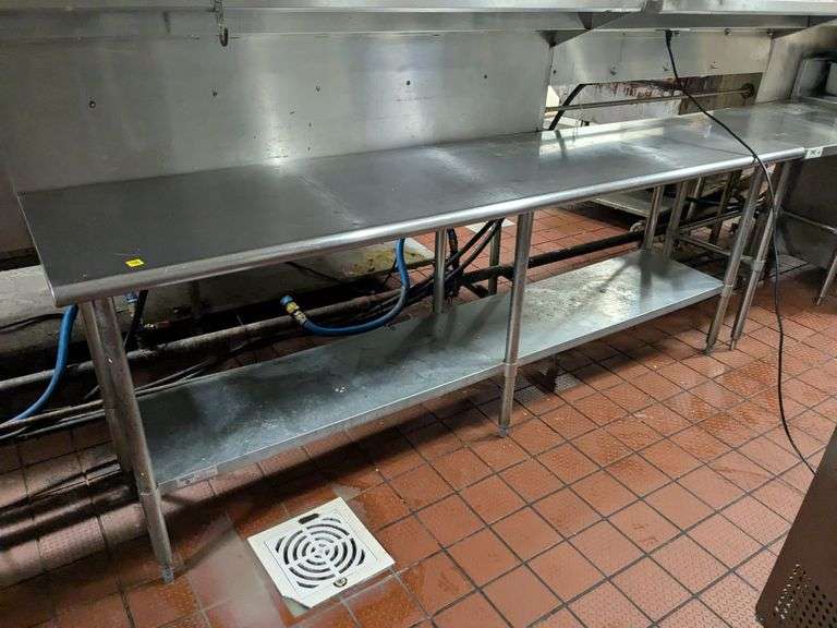 Stainless prep table. 24" deep, 8' long