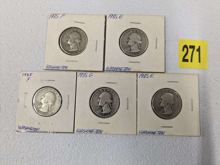 Lot of five 1935 Washington Quarters