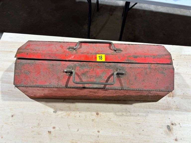 Metal Toolbox with Assorted Wrenches and Hand Tools