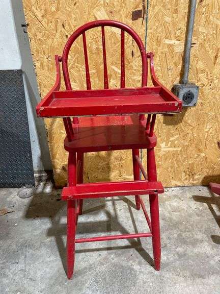 Antique Wooden High Chair with Lifting Tray Feature