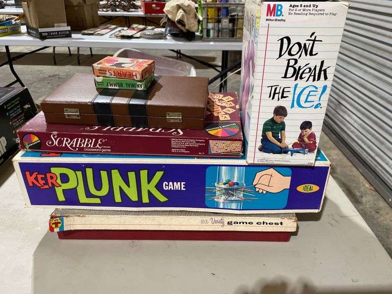 Various Board Games Including Kerplunk, Scrabble, and Don’t Break the Ice