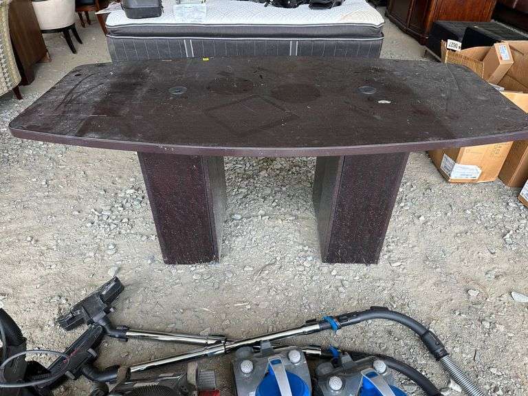 Brown Composite Table with Dual Pedestal Base