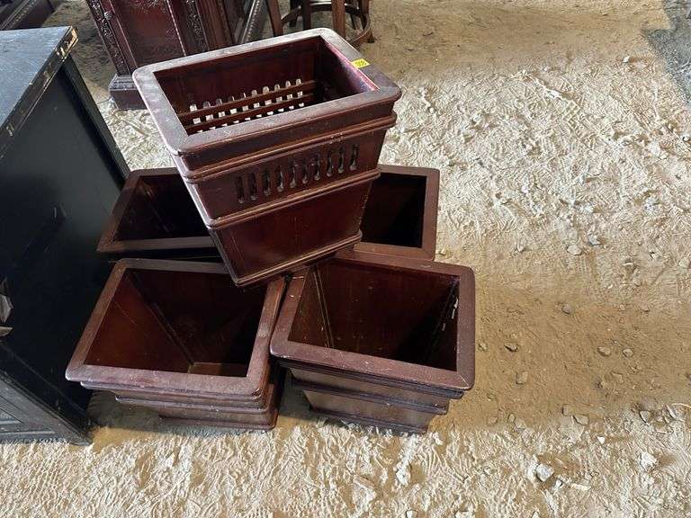 Five Wooden Waste Paper Bins