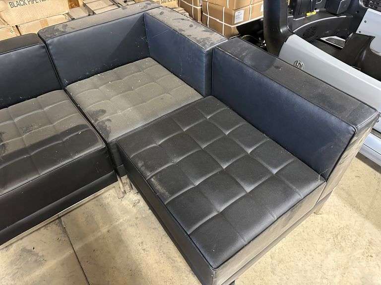 Modular Black Faux Leather Sectional Seating with Chrome Legs