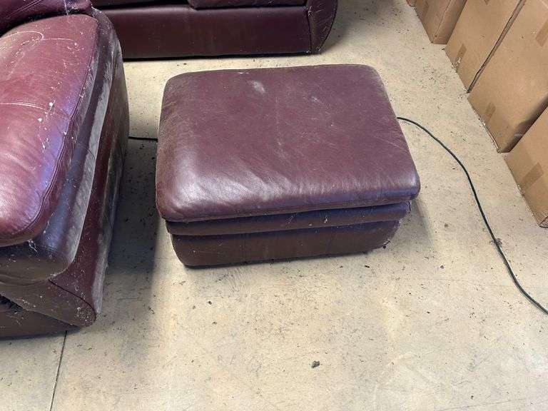 Burgundy Leather Sofa, Armchair, and Ottoman
